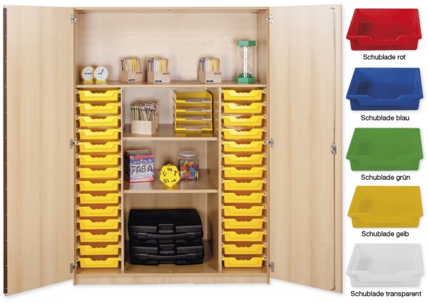 Material Tall Cabinet XL, standard depth, 4 shelves, 28 drawers L