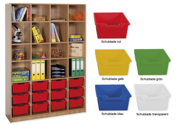 Material Tall Cabinet Shelves XL, standard depth, 16 shelves, 12 drawers XL