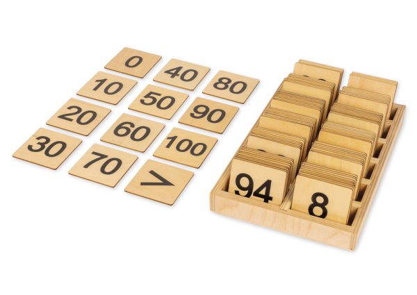 Number cards number range up to 100, 108 pcs. With wooden frame