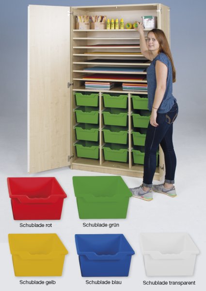 Material Tall Cabinet L, extra deep, 8 shelves, 12 drawers XL
