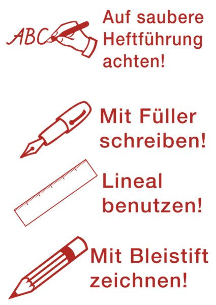 "Perpetuum" Silkscreen Stamp 4 in 1 "Auf saubere Heftführung..." ("Keeping Your Book Clean...")