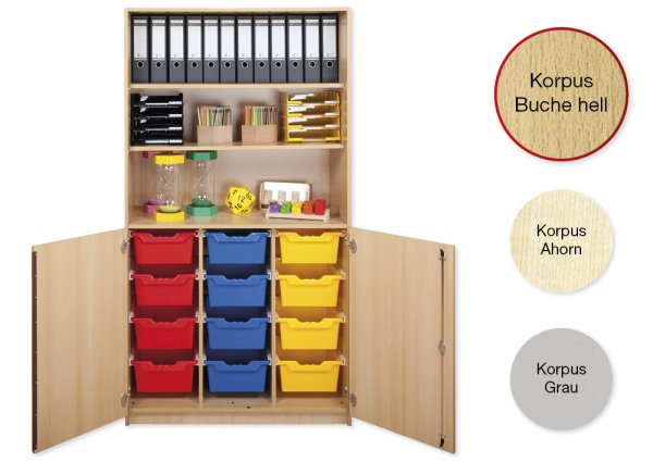 Material Combi Tall Cabinet Shelves L, extra deep, 3 shelves, 12 drawers XL