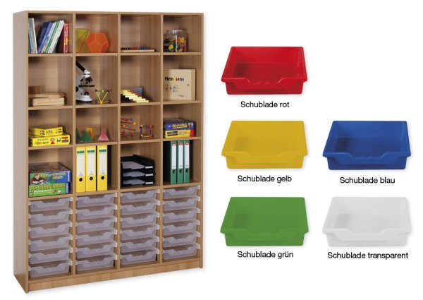 Material Tall Cabinet Shelves XL, standard depth, 16 shelves, 24 drawers L
