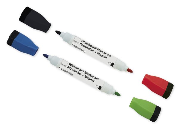 Set Whiteboard Marker double tip with felt wiper + magnet, 2 pcs.