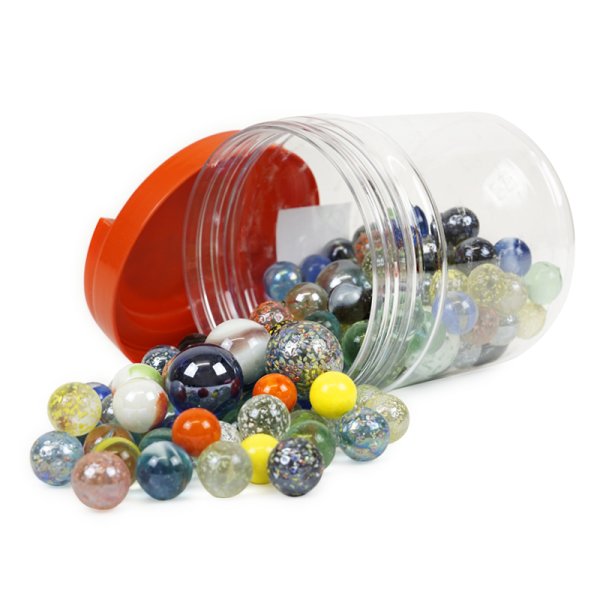 "Fascination" Glass Marbles in container, approx. 1 kg, approx. 16-35 mm ø