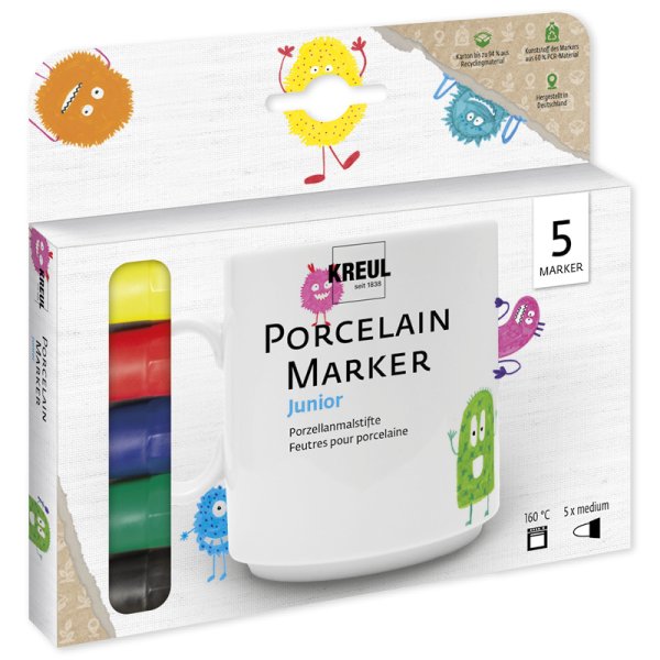 KREUL Porzellan-Stifte Junior, Strichstärke 2-4 mm, 5 Stück