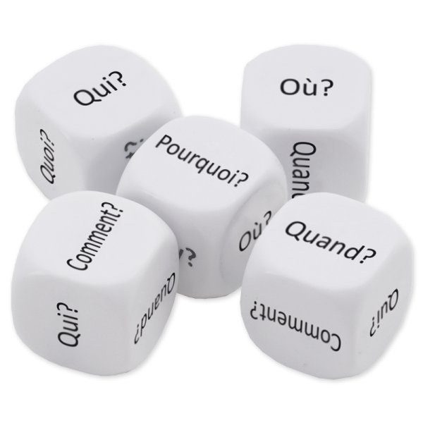 Dice Set French "Question Words" 5 pcs., 20 mm