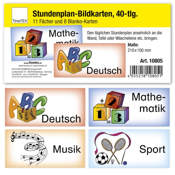 Lesson Timetable Picture Cards made of cardboard, 40 pcs.
