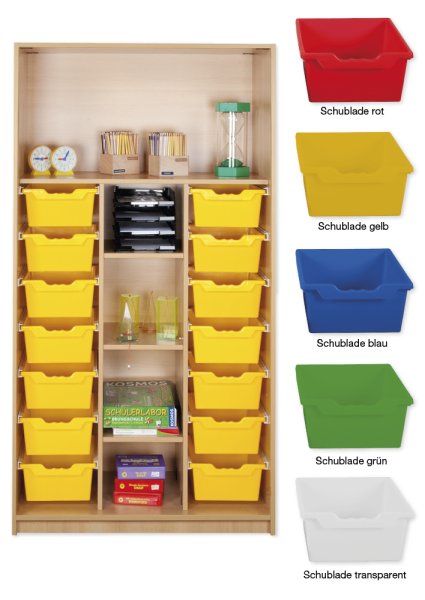 Material Tall Cabinet Shelves L, standard depth, 5 shelves, 14 drawers XL