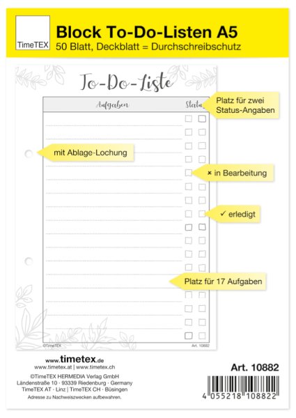 To-Do List Pad A5, 50 sheets
