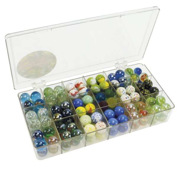 "Fascination" Glass Marbles in box, 144 pcs., approx. 16 mm ø