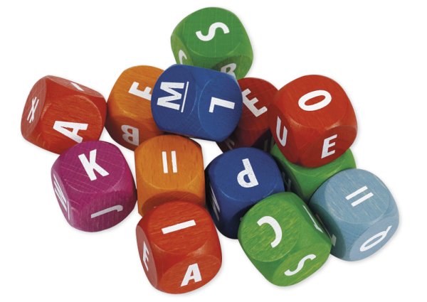 Dice Set "Rolling Dice" ABC, 13 pcs. in a box, made of wood