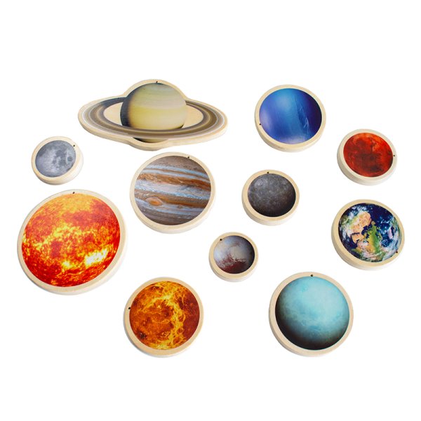 Wooden planets, with bag and poster, 12 pcs.