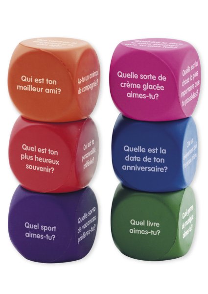 Set of Silent Dice 6 pcs. French "Questions", 4 cm