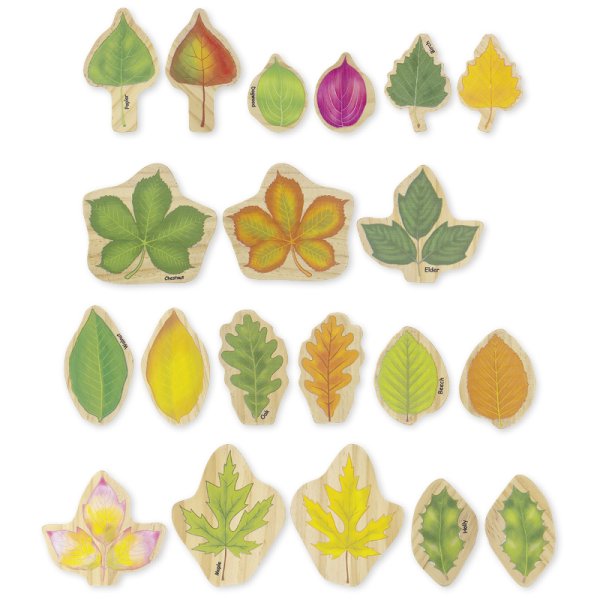 Seasonal leaves made of wood, 10 pieces