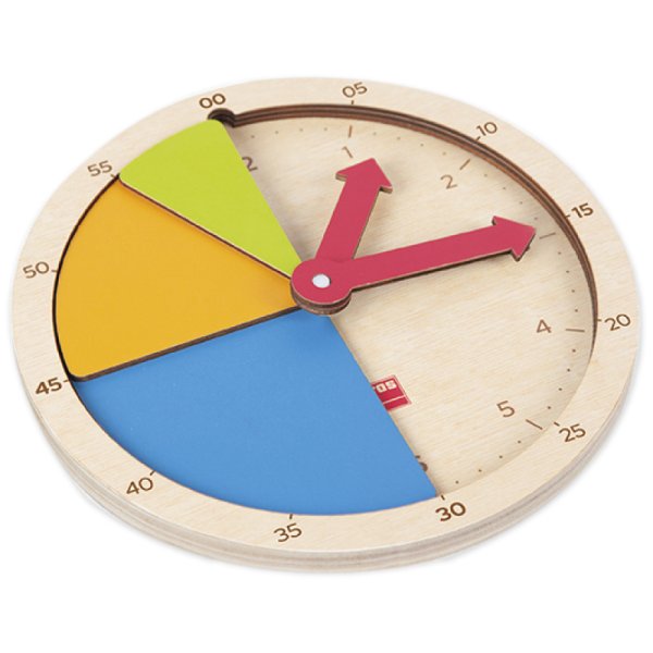 Wooden Time and Fraction Clock, 22.5 cm ø, 19 pcs.