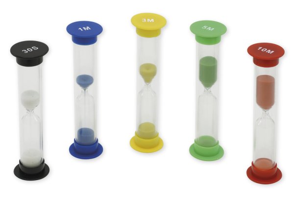 Hourglass Set 5 pcs., 10 cm high, 2.5 cm ø