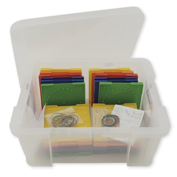 Class Set Geometry Board double sided (5x5 pins), 24 pcs. in a box, 15x15 cm, colourful