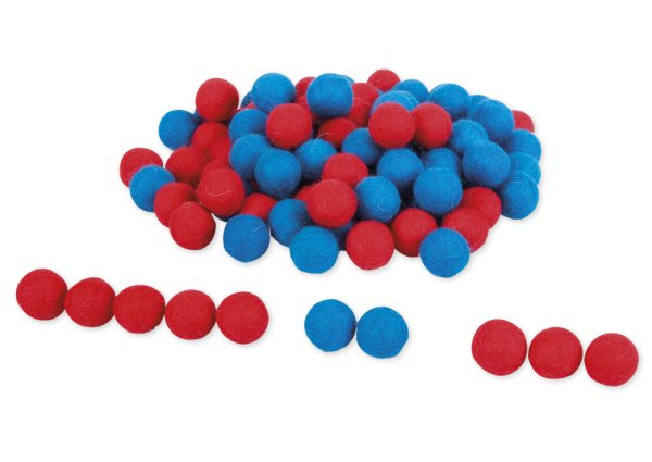 Felt balls red/blue, 100 pcs.
