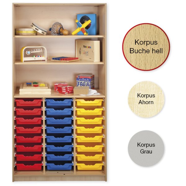 Material Tall Cabinet Shelves L, extra deep, 3 shelves, 24 drawers L