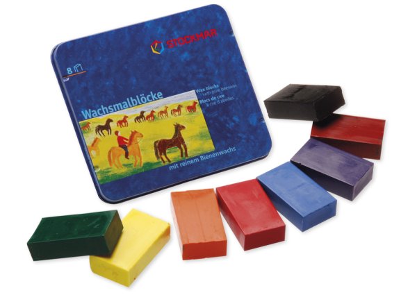 Stockmar-Wachsmalblöcke, 8 Farben im Metalletui