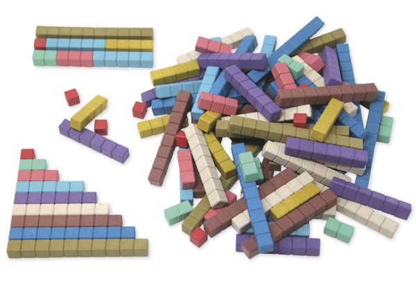 Arithmetic Bars made from Re-Wood in "Montessori Colours", 100 pcs. in a box "Montessori Premium"