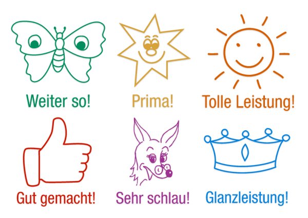 Set of Wooden Teacher Stamps, 6 pcs. "Incentive", different colours