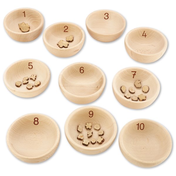 Wooden Bowls with Numbesr, 10 pcs.