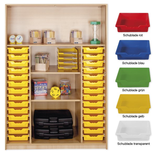 Material Tall Cabinet Shelves XL, extra deep, 4 shelves, 28 drawers L