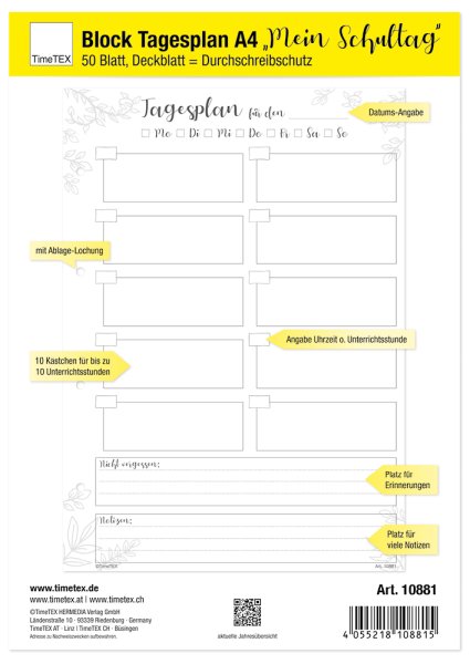 Day Planner Pad A4 "My School Day", 50 pages