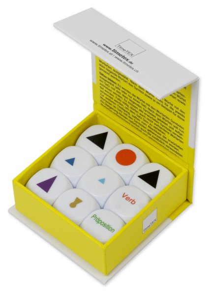 TimeTEX Dice Set German "Word Types Symbols", 9 pcs., 20 mm Montessori Premium"