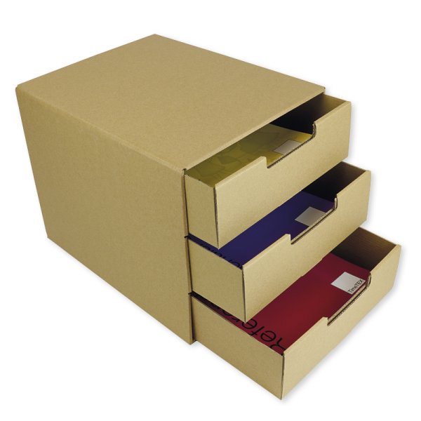 Natural A4 Drawer Box with 3 Drawers, made from cardboard