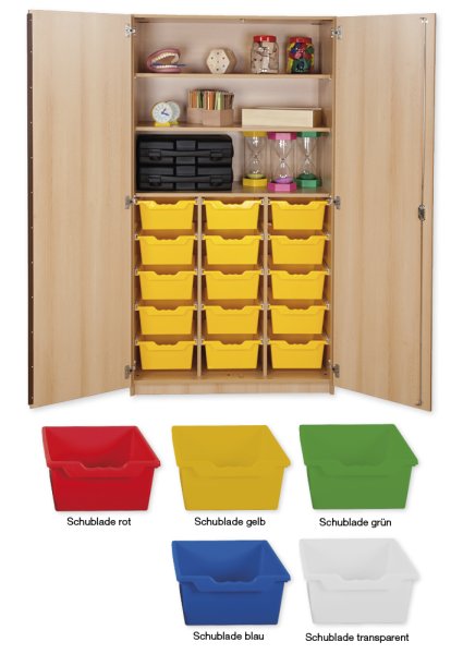 Material Tall Cabinet L, extra deep, 3 shelves, 15 drawers XL