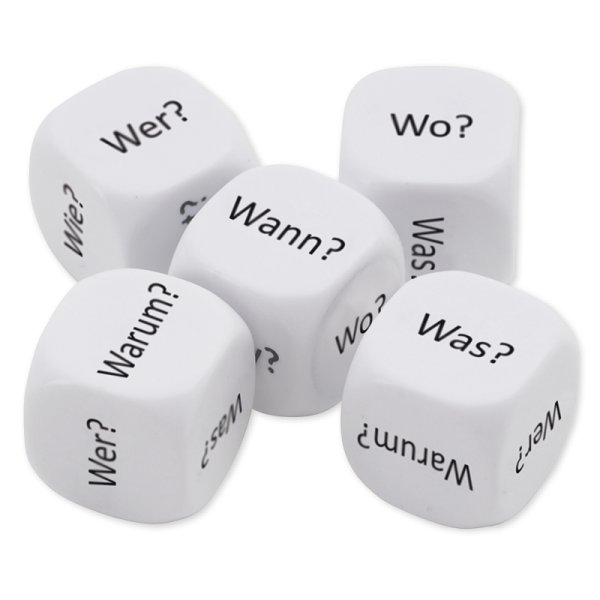 Dice Set German "Question Words" 5 pcs., 16 mm
