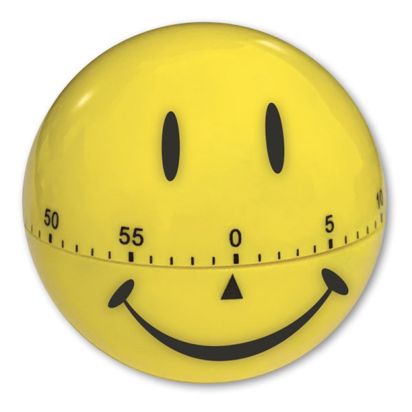 Timer Clock "Laughing Face", yellow, approx. 7 cm ø