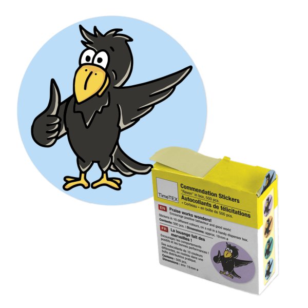 Commendation stickers "raven" in a dispenser box, 500 pcs