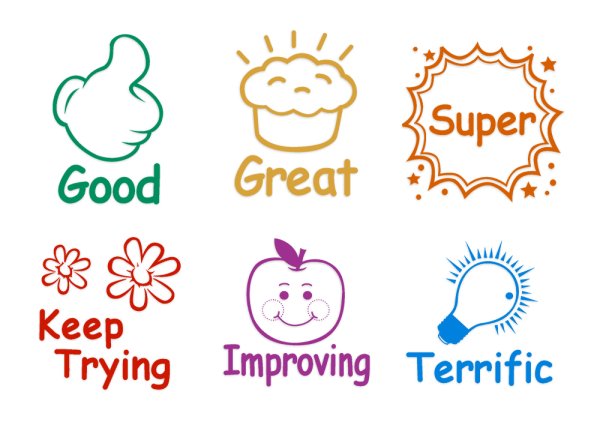 Wooden Teacher's Stamp "English", 6 pcs.
