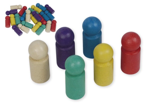 Set of Play Figures made from RE-Wood, assorted colours, 45 mm, 24 pieces