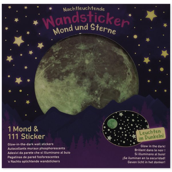 Glow-in-the-dark stars and moon, self-adhesive, various sizes, 111 pcs.