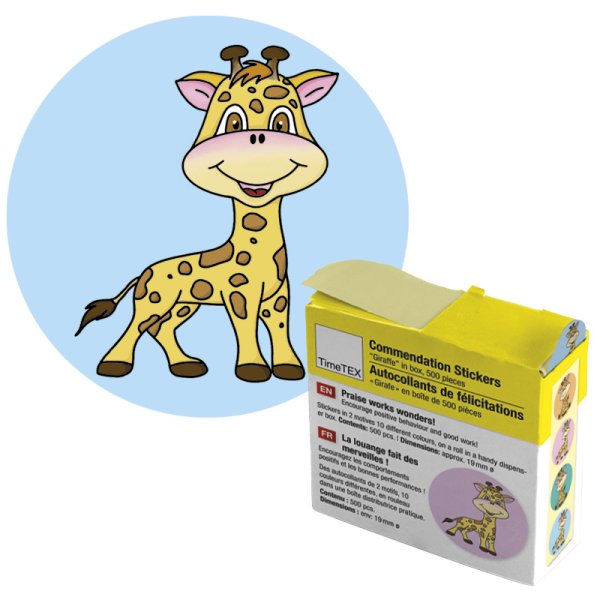 Commendation stickers "giraffe" in a dispenser box, 500 pcs