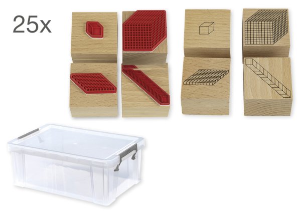 Class set of stamps "Dienes decimal system" in wood, 100 pcs., in box