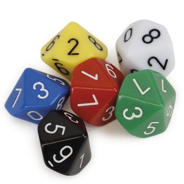 Set of ten-sided Dice 0-9 (Ones), 6 pcs. in a bag
