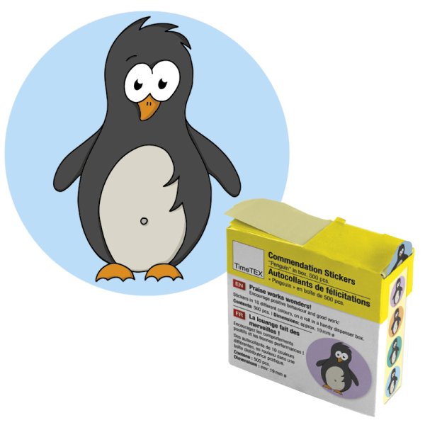 Commendation stickers "penguin" in a dispenser box, 500 pcs
