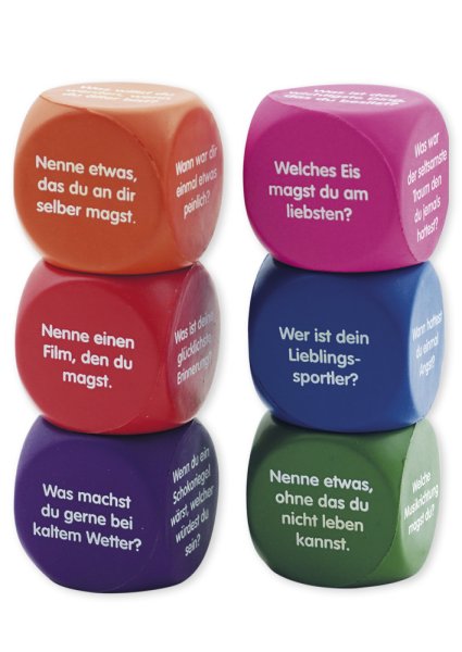 Set of Silent Dice 6 pcs. German "Questions", 4 cm