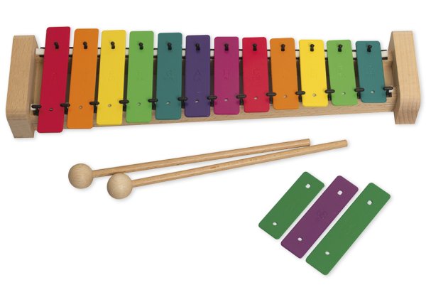 Diatonic Metallophone, soprano c3-g4 +fis3, bb3, fis4, coloured with mallet