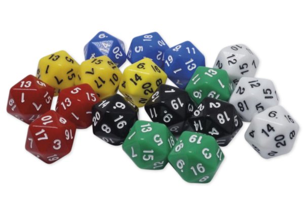 Set of twenty-sided Dice 1-20, 75 pcs., 24 mm