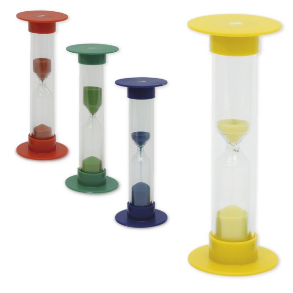 Hourglass Set 5 pcs., 10 cm high, 2.5 cm ø (1 time unit)
