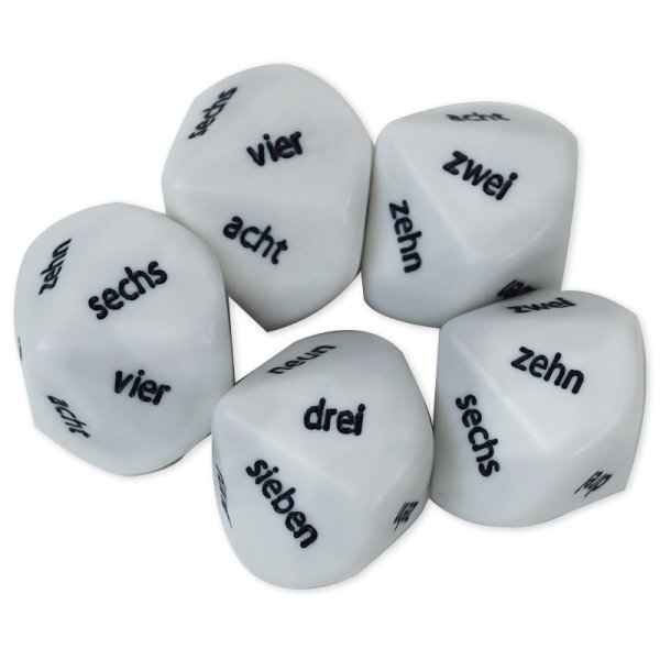 TimeTEX Dice Set Number Words "One - Ten", ten-sided, 5 pcs., 22 mm