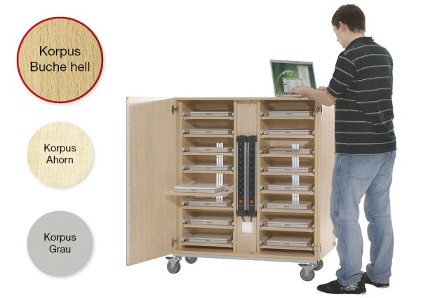 Laptop and Tablet Wheeled Cabinet, 16 pull-out trays