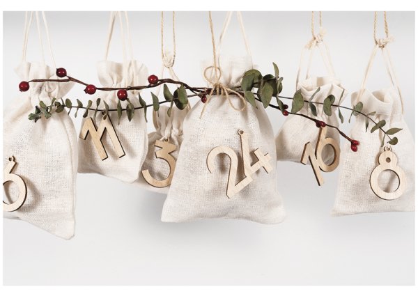 Adventskalender-Zahlen "1 bis 24", aus Holz, naturfarben